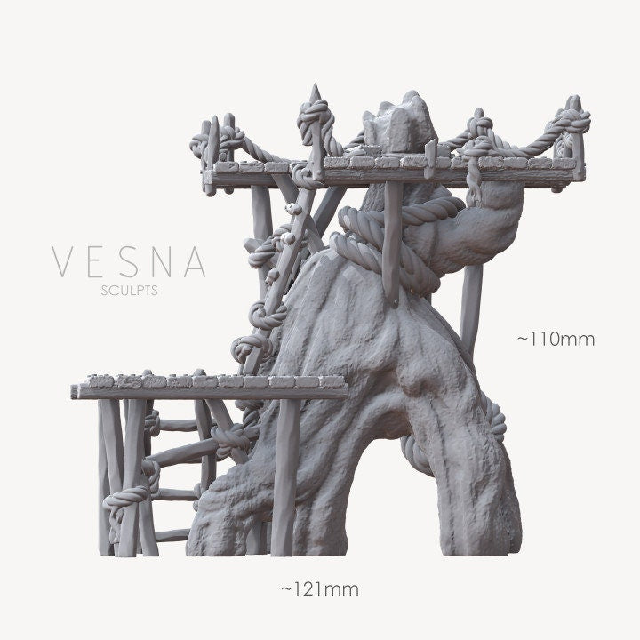 
ONE Swamp Village Watch Tower Miniature DnD Scatter Terrain Dungeons and Dragons Fantasy TTRPG Miniature Watch Tower Tree scatter 28mm/32mm