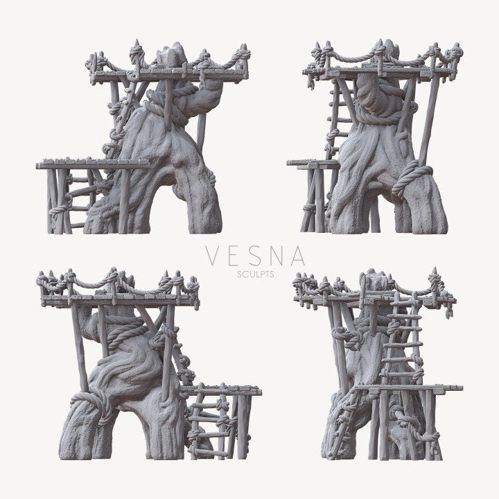 
ONE Swamp Village Watch Tower Miniature DnD Scatter Terrain Dungeons and Dragons Fantasy TTRPG Miniature Watch Tower Tree scatter 28mm/32mm