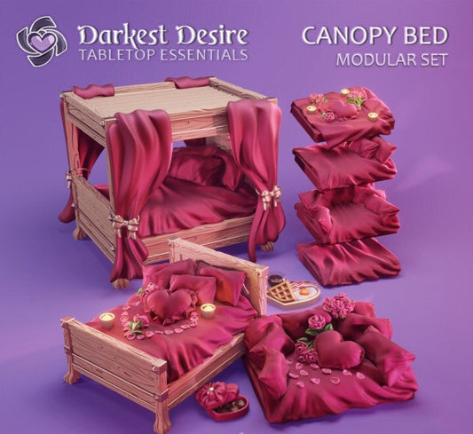 Canopy Bed Tavern Furniture GREY resin! DnD Dungeons and Dragons Tabletop RPG 28mm/32mm Cute Valentines Romance Miniatures