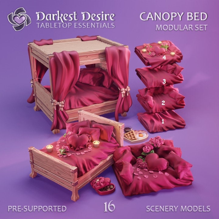 Canopy Bed Tavern Furniture GREY resin! DnD Dungeons and Dragons Tabletop RPG 28mm/32mm Cute Valentines Romance Miniatures