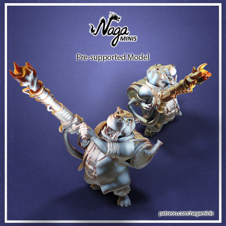 
Hippo Folk Artificer DnD Dungeons and Dragons 28mm/32mm Miniatures Townsfolk NPC DnD Hippo Creature Flamethrower Miniature RPG Diorama Minis