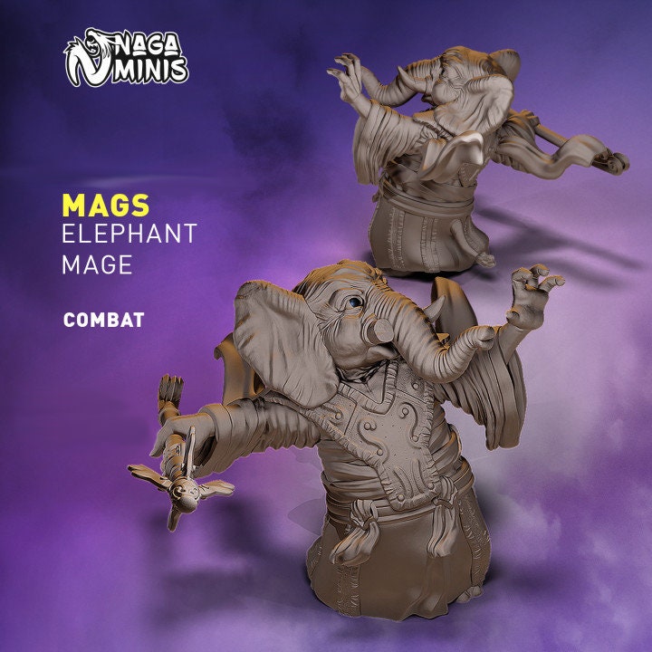 Elephant Folk Mage DnD Dungeons and Dragons Tabletop RPG Fantasy NPC Miniature 28mm/32mm Elephant Miniature Combat Warrior RPG Mage