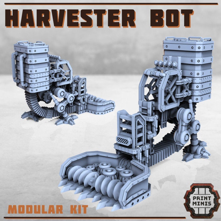 
Harvester Bot with Drivers - Futuristic Farming Robot Miniature - 28mm/32mm Scale - Sci-Fi Agriculture Machine - TTRPG Fantasy Accessory