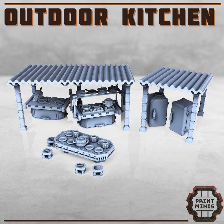
Sci-Fi Outdoor Kitchen Set Futuristic Grill Fridge Terrain for D&D Pathfinder Starfinder, Warhammer 40K Tabletop RPG Wargaming DnD