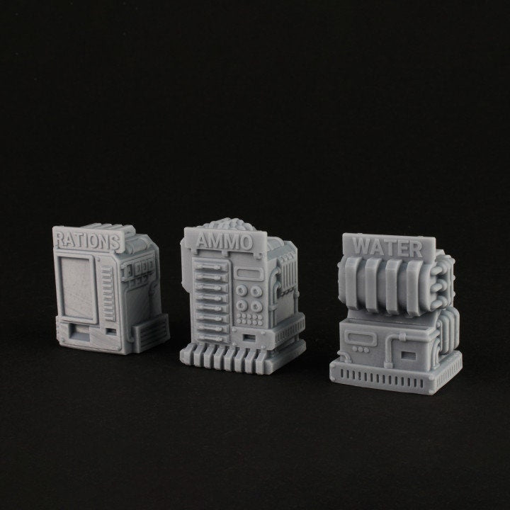 
Vending Machine Miniatures DnD Dungeons and Dragons 28mm/32mm Wargame Miniature Scatter Terrain Wargame Rations Ammo Water Machines