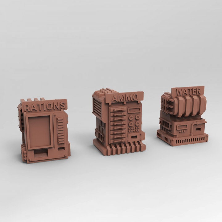 
Vending Machine Miniatures DnD Dungeons and Dragons 28mm/32mm Wargame Miniature Scatter Terrain Wargame Rations Ammo Water Machines
