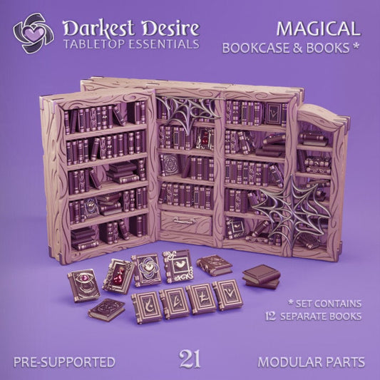 21pc Book Shelves Library Miniature Terrain DnD Dungeons and Dragons 28mm/32mm Wargame Scatter Tavern Furniture TTRPG Fantasy Miniatures