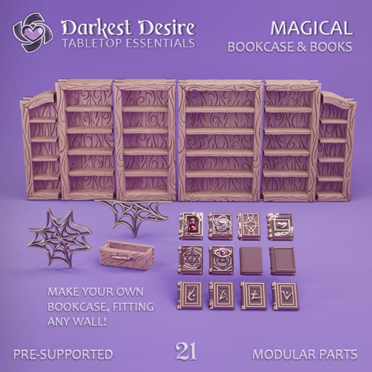 21pc Book Shelves Library Miniature Terrain DnD Dungeons and Dragons 28mm/32mm Wargame Scatter Tavern Furniture TTRPG Fantasy Miniatures