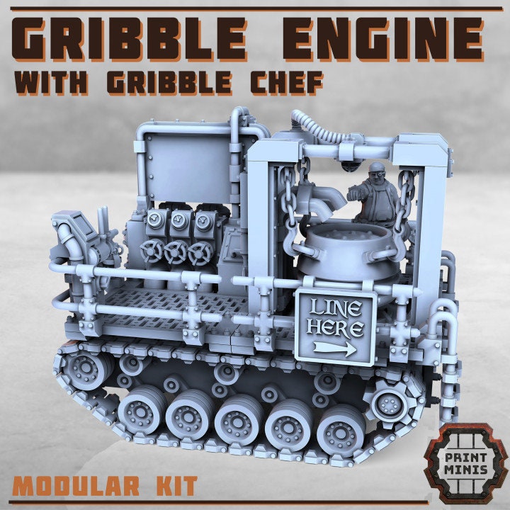
Gribble engine with Chef 28mm/32mm Scifi Wargame Scatter Terrain Food 'Truck' Chef Miniature NPC TTRPG Wargame Miniatures
