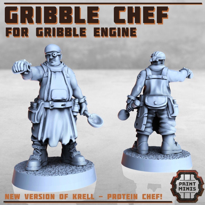 
Gribble engine with Chef 28mm/32mm Scifi Wargame Scatter Terrain Food 'Truck' Chef Miniature NPC TTRPG Wargame Miniatures