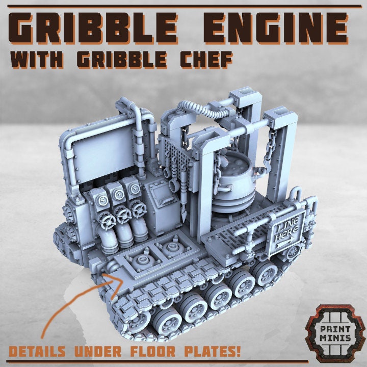 
Gribble engine with Chef 28mm/32mm Scifi Wargame Scatter Terrain Food 'Truck' Chef Miniature NPC TTRPG Wargame Miniatures