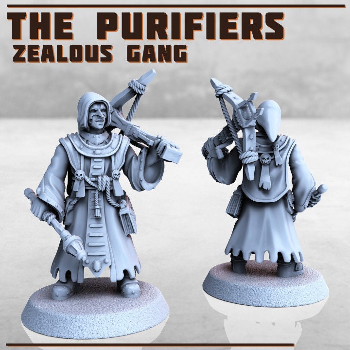 8pc The Purifiers Zealot Gang 28mm/32mm Heroic Scale Scifi Miniatures for TTRPG Wargames Fantasy RPG Miniature Gang