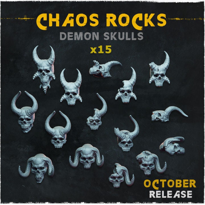 15pc Demon Skull Miniatures DnD Dungeons and Dragons 28mm/32mm Chaos Rocks TTRPG Fantasy Wargame Scenery Bones Marine Skulls