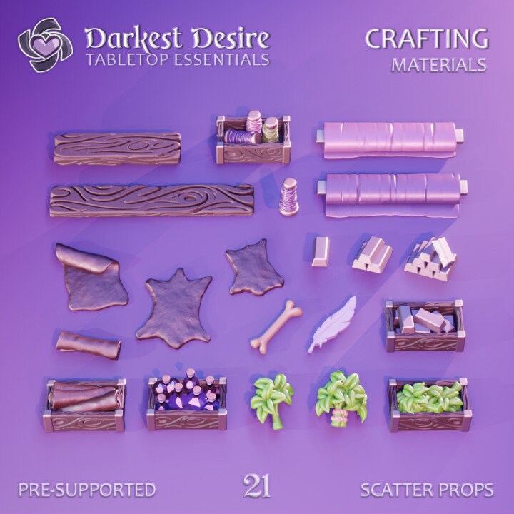 21pc Crafting DnD Dungeons and Dragons Workbench Scatter Terrain 28mm/32mm DnD Crafting Miniatures TTRPG Fantasy Wargame Scatter Tools