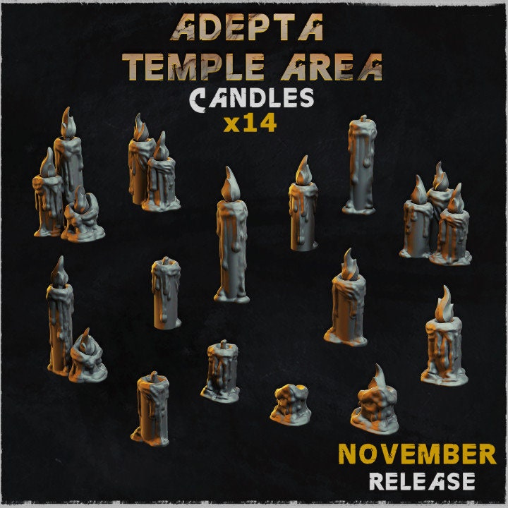 14pc Candles / Basing Bits Adepta Temple Area Scatter Terrain Warhammer 40k, Dungeons and Dragons, 28mm/32mm Scale RPG Scenery Decor Props