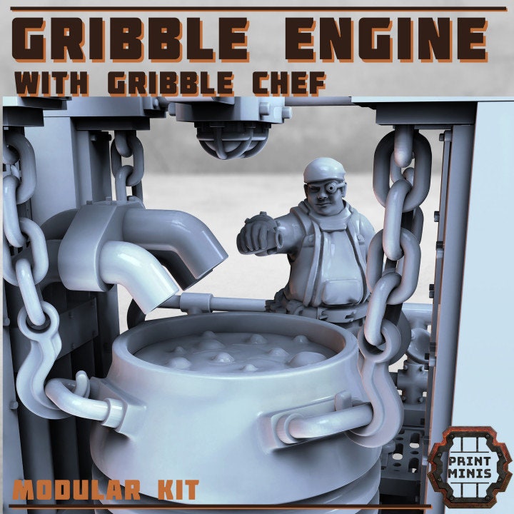 
Gribble engine with Chef 28mm/32mm Scifi Wargame Scatter Terrain Food 'Truck' Chef Miniature NPC TTRPG Wargame Miniatures