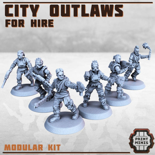 6pc City Outlaws 28mm Heroic Sci-Fi Miniatures Tabletop RPG Miniatures Post-Apocalyptic Mercenaries