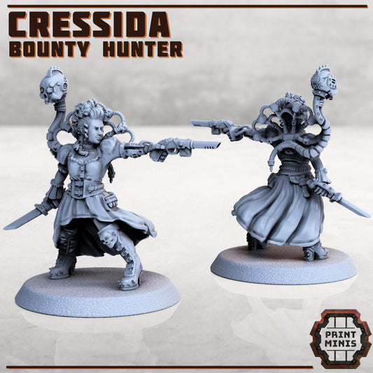 Cressida Bounty Hunter NPC 28mm/32mm Sci-Fi Miniature TTRPG Wargame NPC Scifi Bounty Hunter Noble Inquisitor