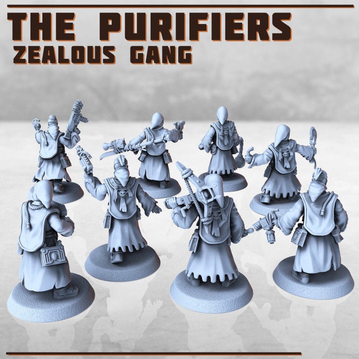 8pc The Purifiers Zealot Gang 28mm/32mm Heroic Scale Scifi Miniatures for TTRPG Wargames Fantasy RPG Miniature Gang