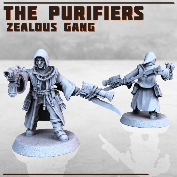 8pc The Purifiers Zealot Gang 28mm/32mm Heroic Scale Scifi Miniatures for TTRPG Wargames Fantasy RPG Miniature Gang