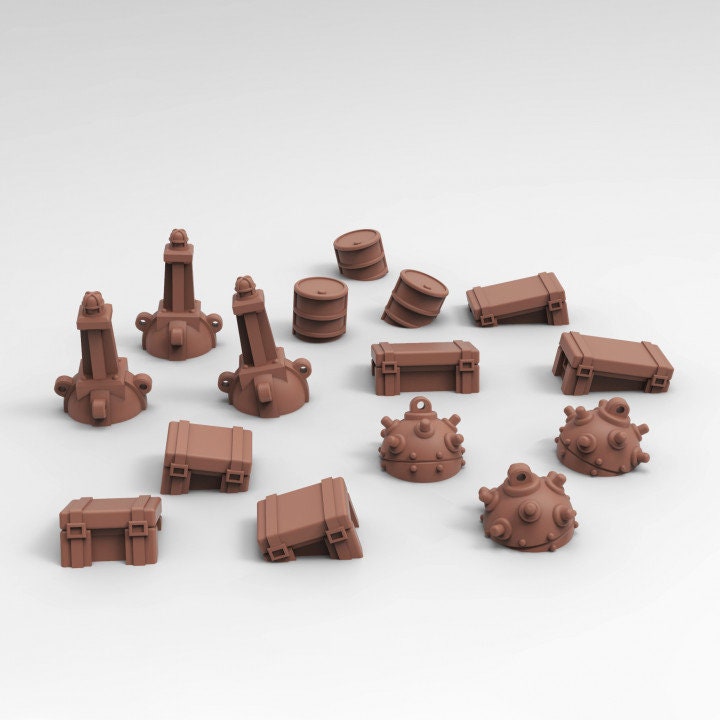 15pc Floating Scatter DnD Dungeons and Dragons 28mm/32mm Ship Wreck Scatter Terrain Fantasy RPG Wargame Miniatures Barrels Boxes and Floats