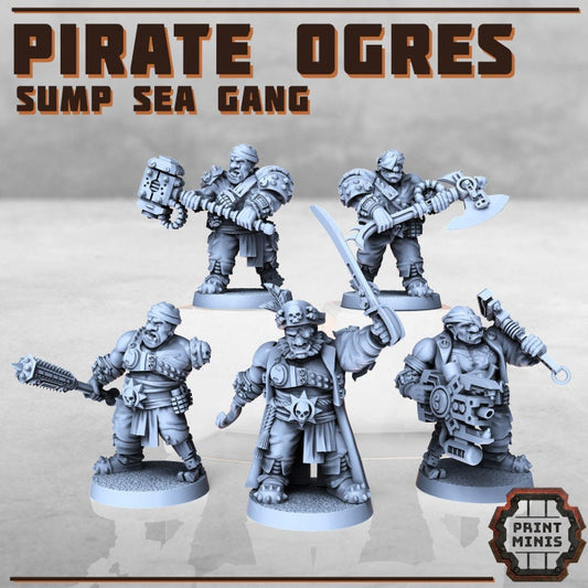 4pc Pirate Ogres DnD Dungeons and Dragons 28mm/32mm Scifi Miniatures Pirate Figurines Wargame NPCs DnD Warriors Necromunda Futuristic minis