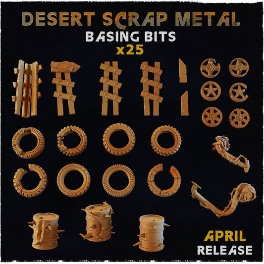 25pc Desert Scrap Metal DnD Dungeons and Dragons Basing Bits 28mm/32mm Tabletop RPG Scatter Terrain Scrapyard Miniatures Fantasy Roleplay