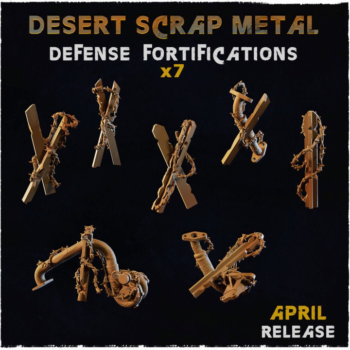 7pc Desert Scrap Metal DnD Dungeons and Dragons 28mm/32mm Scrap Scatter Terrain Miniatures for TTRPG Wargames Scrapyard Pipes Spikes