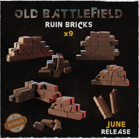 9pc Old Battlefield Ruin Bricks 28mm/32mm Scale Basing Materials Scatter Terrain Wargame Rubble Miniatures Warhammer40K Dungeons and Dragons