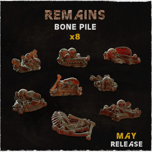 8pc Bone Pile Remains 28mm/32mm Scale Basing Materials Skulls Bones Scatter Terrain Wargame Fantasy Miniatures RPG Warhammer 40K DnD Scenery