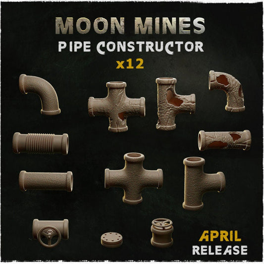 12pc Pipe Constructor Moon Mines Basing Bits 28mm/32mm Scale Modular Miniatures Scatter Terrain Basing Materials 40K DnD Props TTRPG Scenery