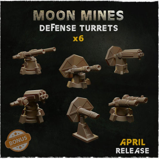 6pc Defense Turrets Moon Mines Basing Bits 28mm/32mm Scale Miniature Scatter Terrain Basing Materials 40K DnD Props TTRPG Wargaming Scenery