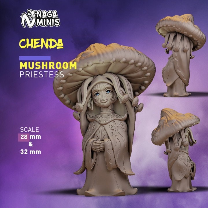 
Mushroom Folk Priestess DnD Dungeons and Dragons 28mm/32mm TTRPG Fantasy Wargame Miniatures Diorama NPCs Mushroom 3D Printed Miniature