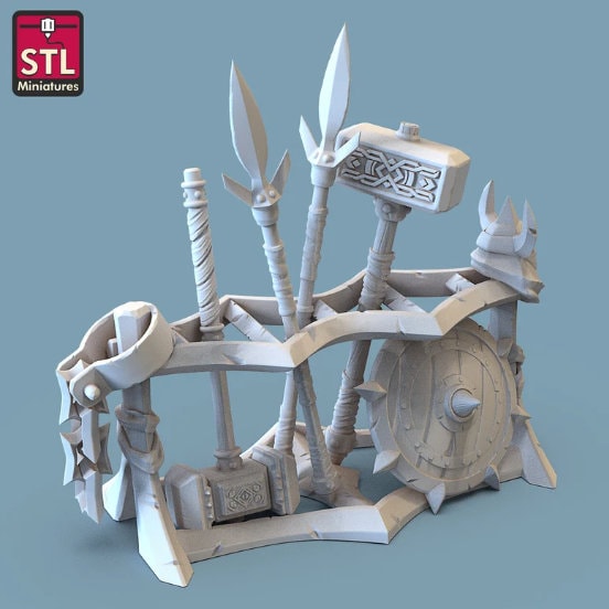 
Weapons Rack DnD Dungeons and Dragons 28mm/32mm Pathfinder TTRPG Wargame Miniatures DnD Scatter Weapons Merchant Props RPG Weapons