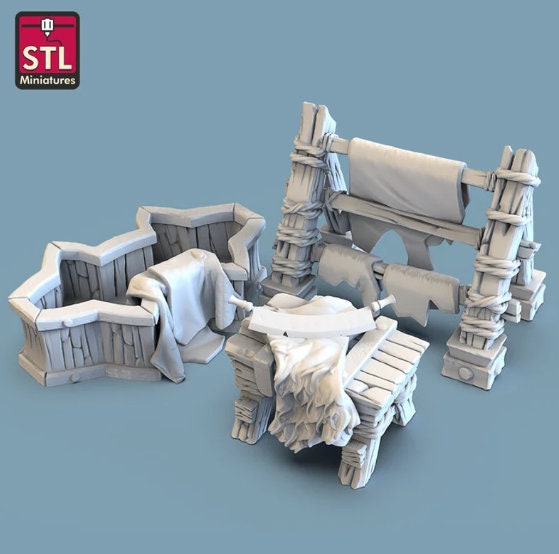 
Tannery Skinning and Tanning Props DnD Dungeons and Dragons 28mm/32mm TTRPG Fantasy Wargame Miniature Scatter Diorama props