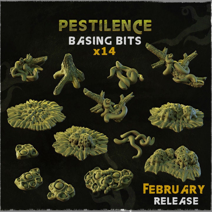 14pc Pestilence Basing Bits | 28mm/32mm Scale Basing Materials Post-apocalyptic Dystopian Wargaming Miniatures TTRPG Scenery Elements