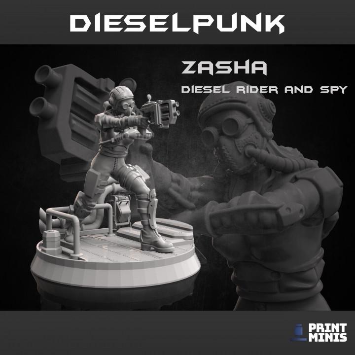 
Zasha (Diesel Rider & Spy) - Dieselpunk Collection | 28mm/32mm Sci-fi Industrial Wargaming Miniatures TTRPG Maslow Group Messenger Heroine