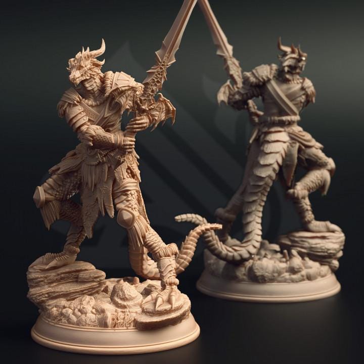 
Female Dragonborn Barbarian Miniature DnD Dungeons and Dragons 28mm/32mm TTRPG Fantasy Miniature Pathfinder 5e DnD Female Fighter