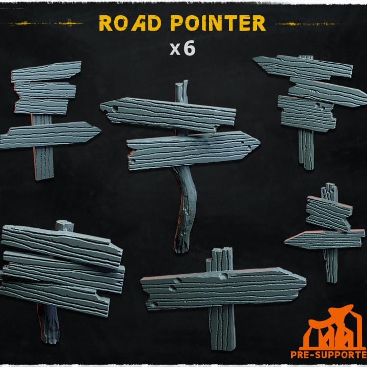 
6pc Road Pointer (Basing Bits 1.0) 28mm/32mm Scale TTRPG Post-apocalyptic Wargaming Basing Materials Road Scenery Elements Sign ScatterZbW