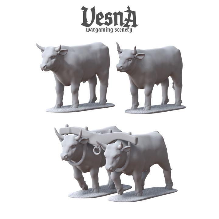 
2pc Ox Trained Draft Animal Miniatures DnD Dungeons and Dragons DnD Scatter Terrain 28mm/32mm Bull Miniature Animal - VS