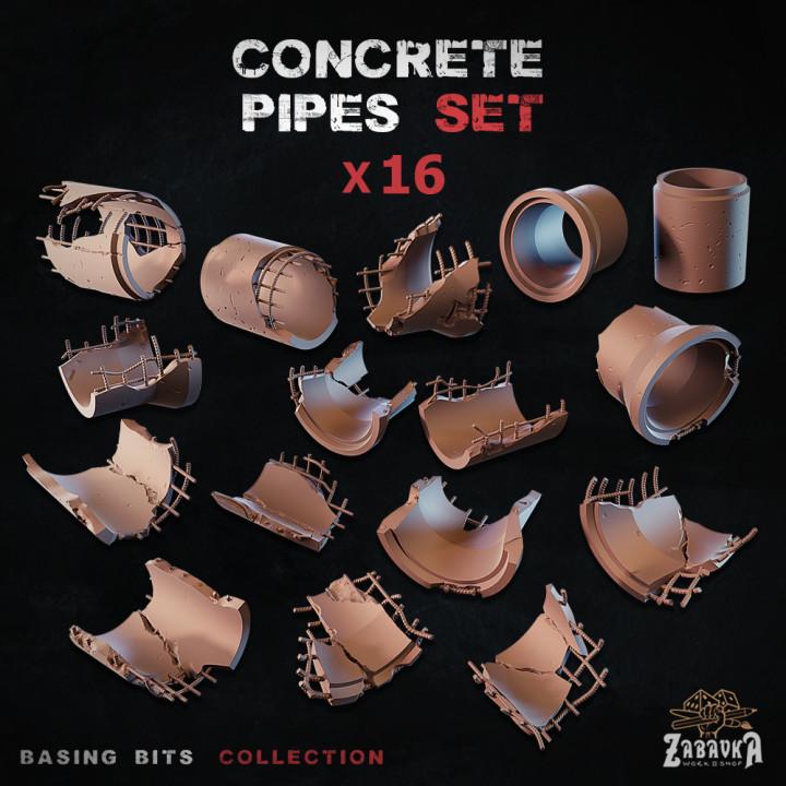 
16pc Concrete Pipes Basing Bits 28mm/32mm Wargaming Infrastructure Scatter Destroyed Dystopian Concrete City Building Entrance ElementsZbW