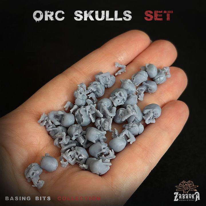 
45pc Orc Skulls DnD Dungeons and Dragons 28mm/32mm TTRPG Fantasy Wargame Scatter Terrain Miniature Basing bitsZbW