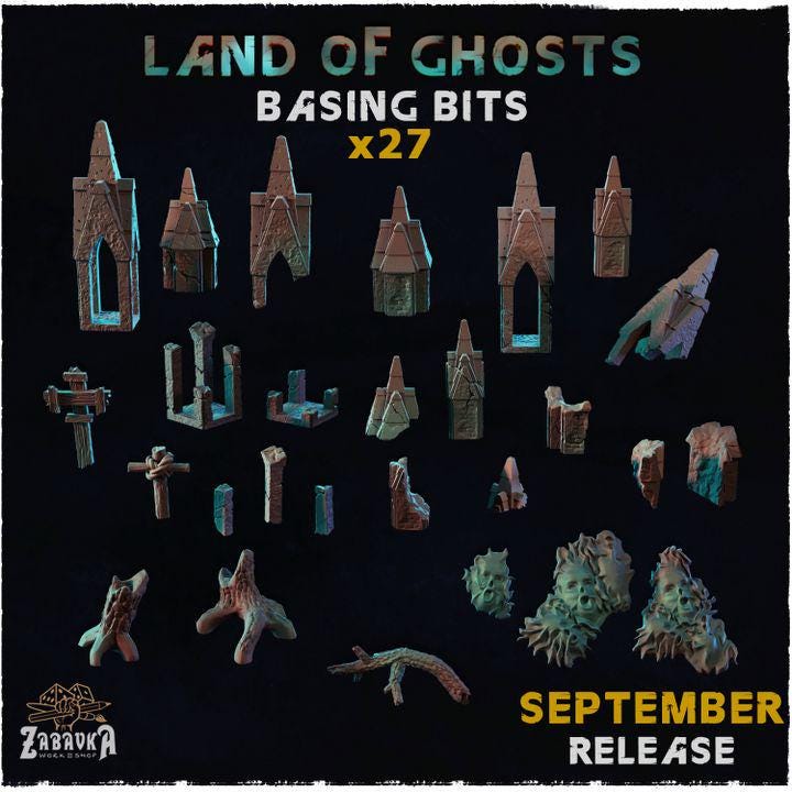 
27pc Land of Ghosts Basing bits RPG Pathfinder 5e DnD Miniature Basing bits and Scatter Terrain Stumps Bricks and Fantasy RPG Face BricksZbW