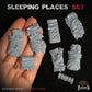 
8pc Sleeping Places - Basing Bits 28mm/32mm RPG Wargaming Basing Materials Sleeping Bag Bedding Miniatures Hiking Camping Scenery Elements