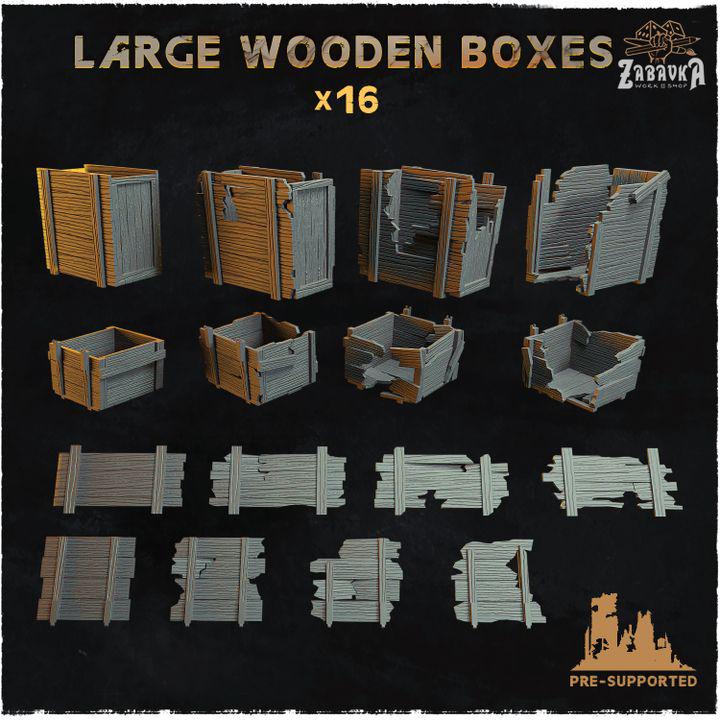
16pc Large Wooden Boxes (Basing Bits 2.0) 28mm/32mm Scale Dystopian Wargaming Basing Materials Rustic Wooden Scatter TerrainZbW