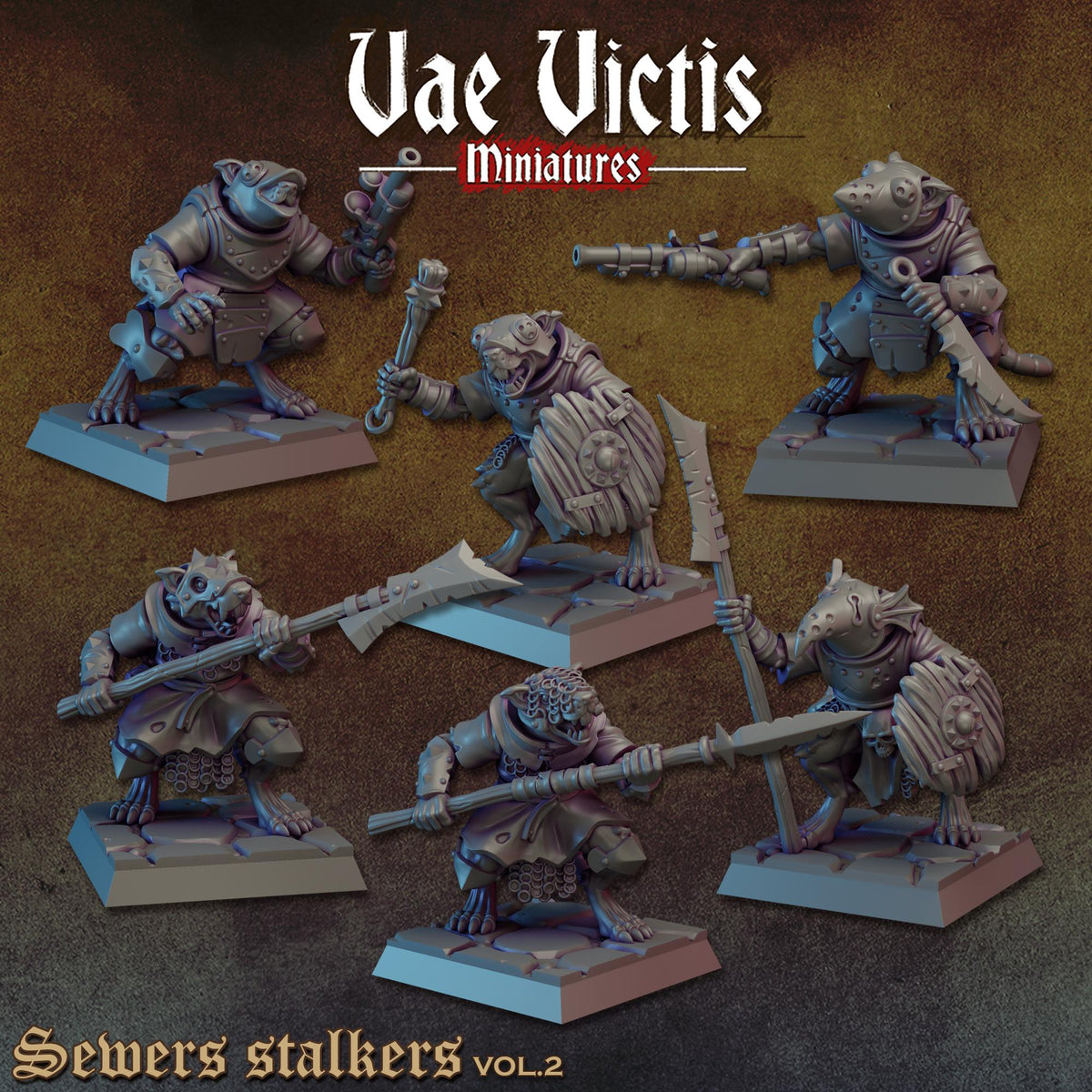 
6pc Ratmen DnD Dungeons and Dragons 28mm/32mm Ratfolk Miniatures TTRPG Wargame Warriors Fantasy Figurines 3D Printed Miniatures for RPGs