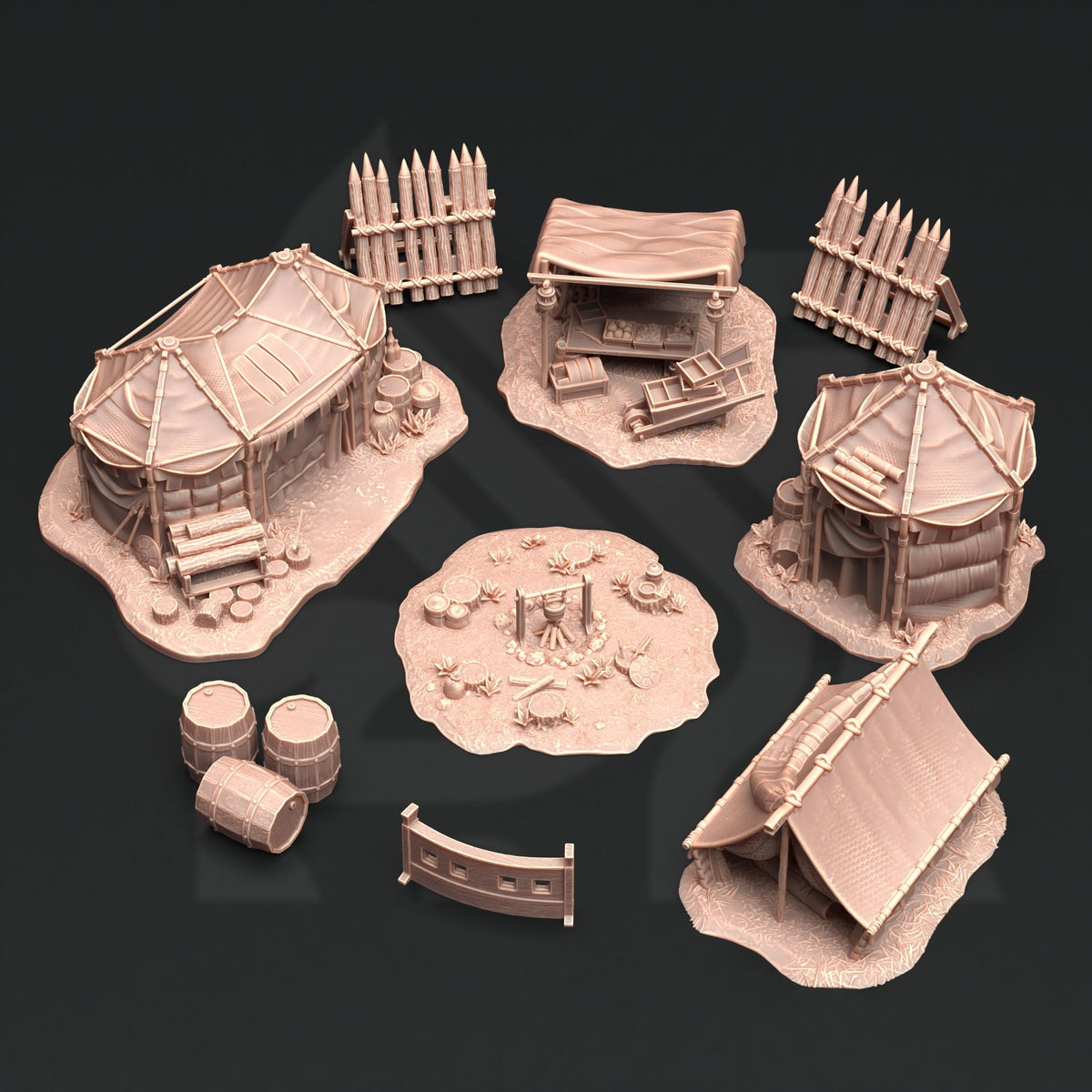 
Camp site terrain with tents and defenses