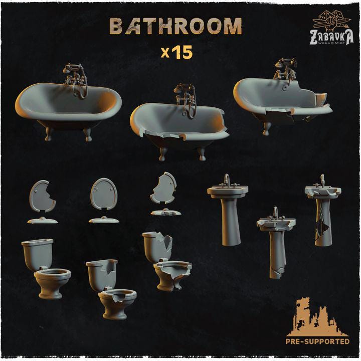 
15 piece ruined bathroom scatter terrain