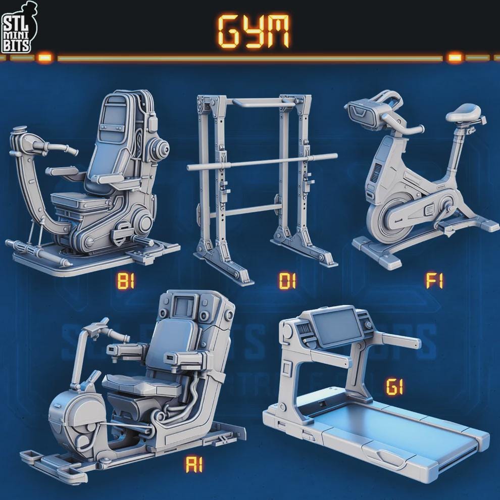 
Sci-fi gym equipment miniature set 6