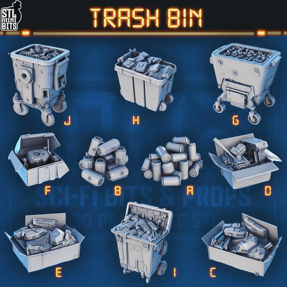 
Sci-fi trash bin miniature set